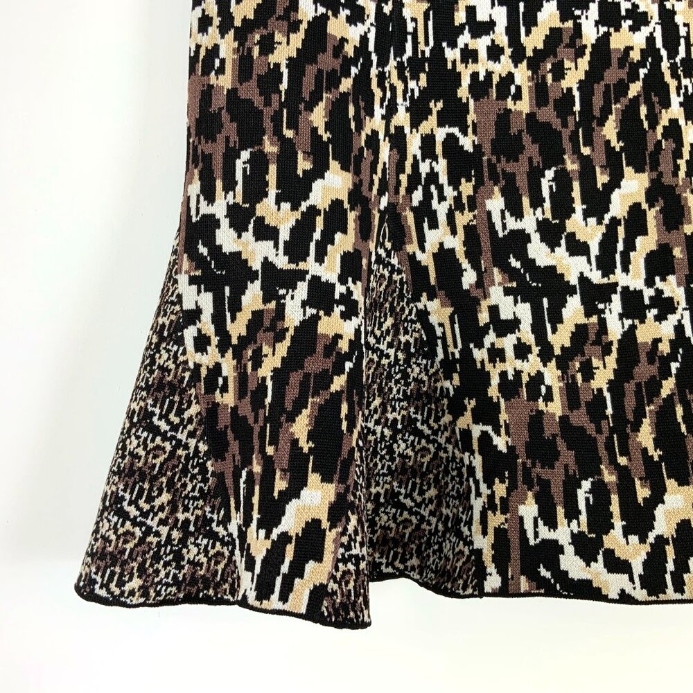 Parker Kenna Mini Skater Knit Mix Media Animal Print Skirt Sz M - Picture 5 of 16